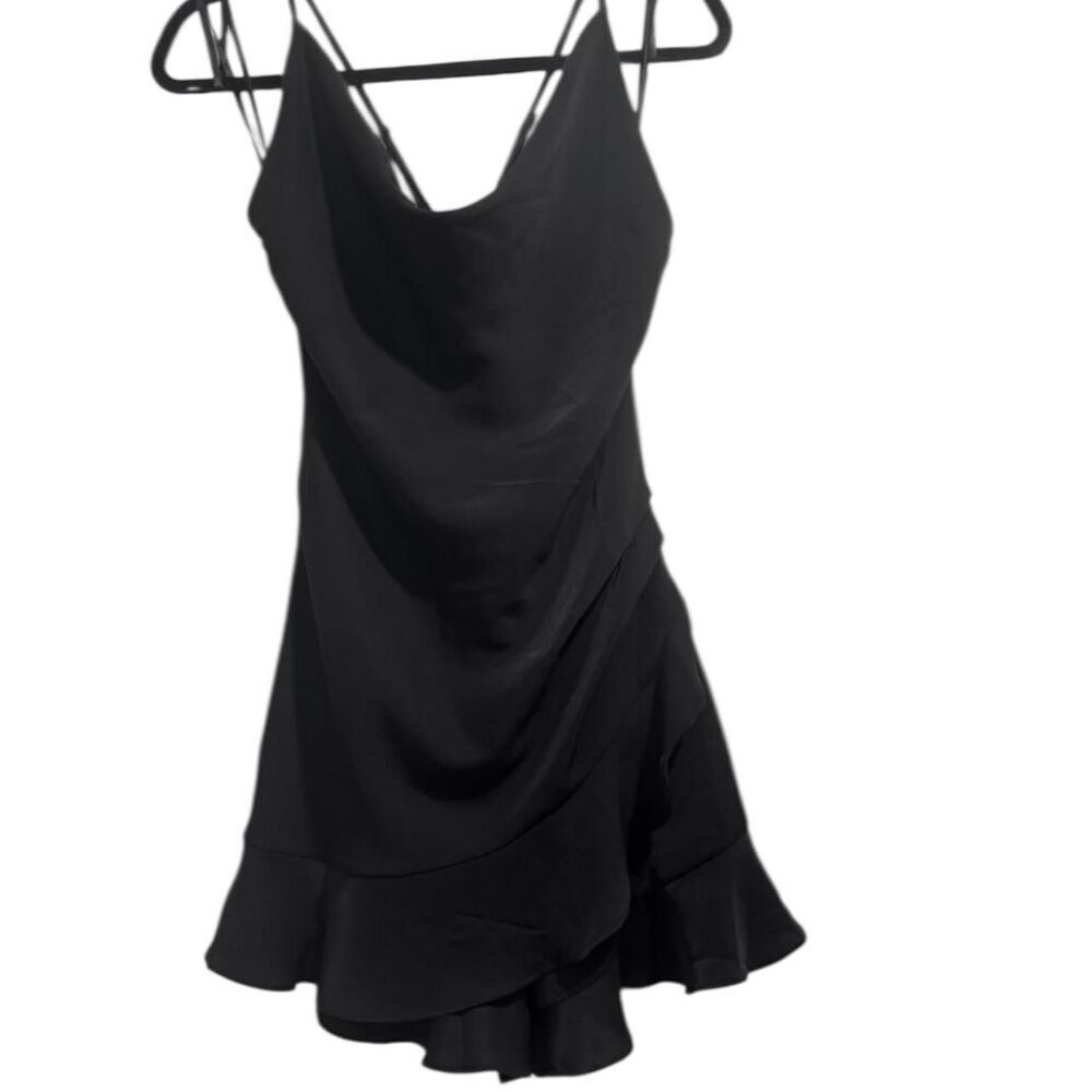 She + Sky Black silk mini romper with cowl neck and ruffle hem - Picture 4 of 8